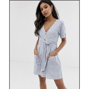 NWT Abercrombie And Fitch Nautical Striped Tie Front Dress Medium Button Up